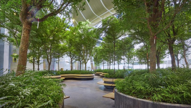 The tree-filled atrium inside Crowne Plaza Copenhagen Towers.