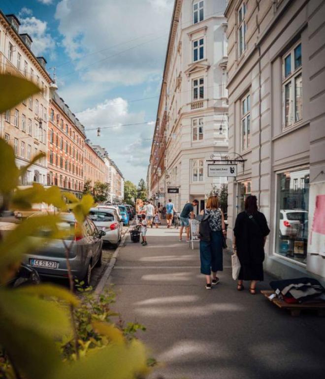 Jægersborggade is a charming shopping street with many cafés in Copenhagen's Nørrebro neighbourhood.